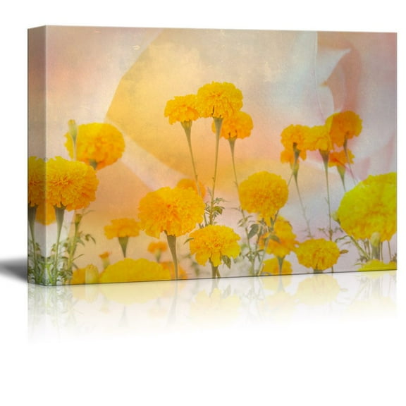 wall26 - Canvas Print Wall Art - Yellow Marigold Flowers - Gallery Wrap Modern Home Art | Ready to Hang - 24x36 inches