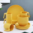 thumbnail image 3 of ReaNea Gold Yellow Plastic Dinnerware Set of 16 Pieces, Unbreakable And Reusable Light Weight Plates Mugs Bowls Dishes Easy to Carry And Clean BPA Free Service For 4, 3 of 7