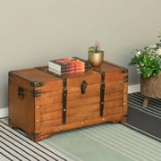 Vintiquewise Large Wooden Storage Trunk with Lockable Latch, Distressed Rustic Multicolor Wood