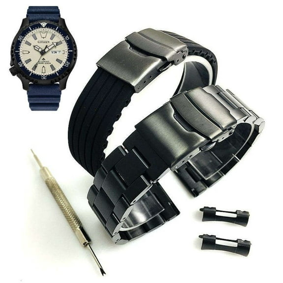 Steel & Silicone Black Replacement Watch Band Fits 8204 Citizen NY0137-09A