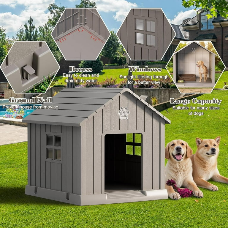 Bifanuo Durable Dog House, Indoor Outdoor Wateproof Doghouse, Pet Plastic Dog kennel for Small Medium Dogs,Grey and Blue ,37.2" L x 40" W x 40" H Inchs