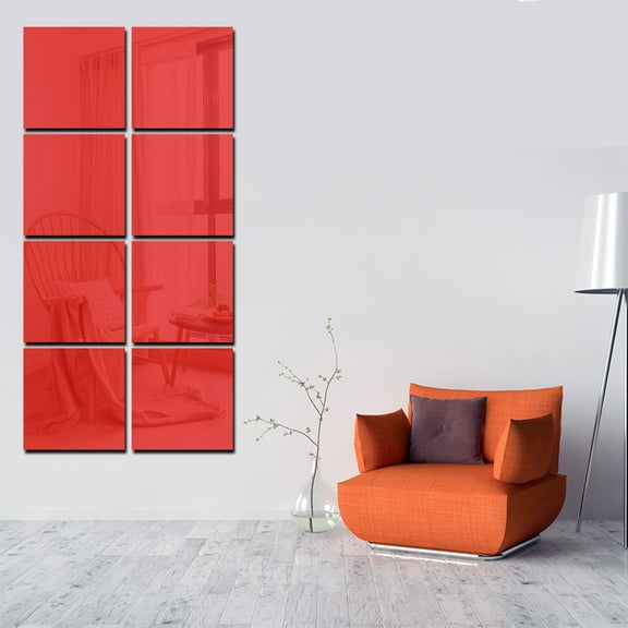 Zhuge 15-Piece 6in Square Acrylic Mirror Stickers, Self-Adhesive Gold Wall Decor Sheets , Removable Wall Decals for Bathroom, Living Room & Bedroom (Red)