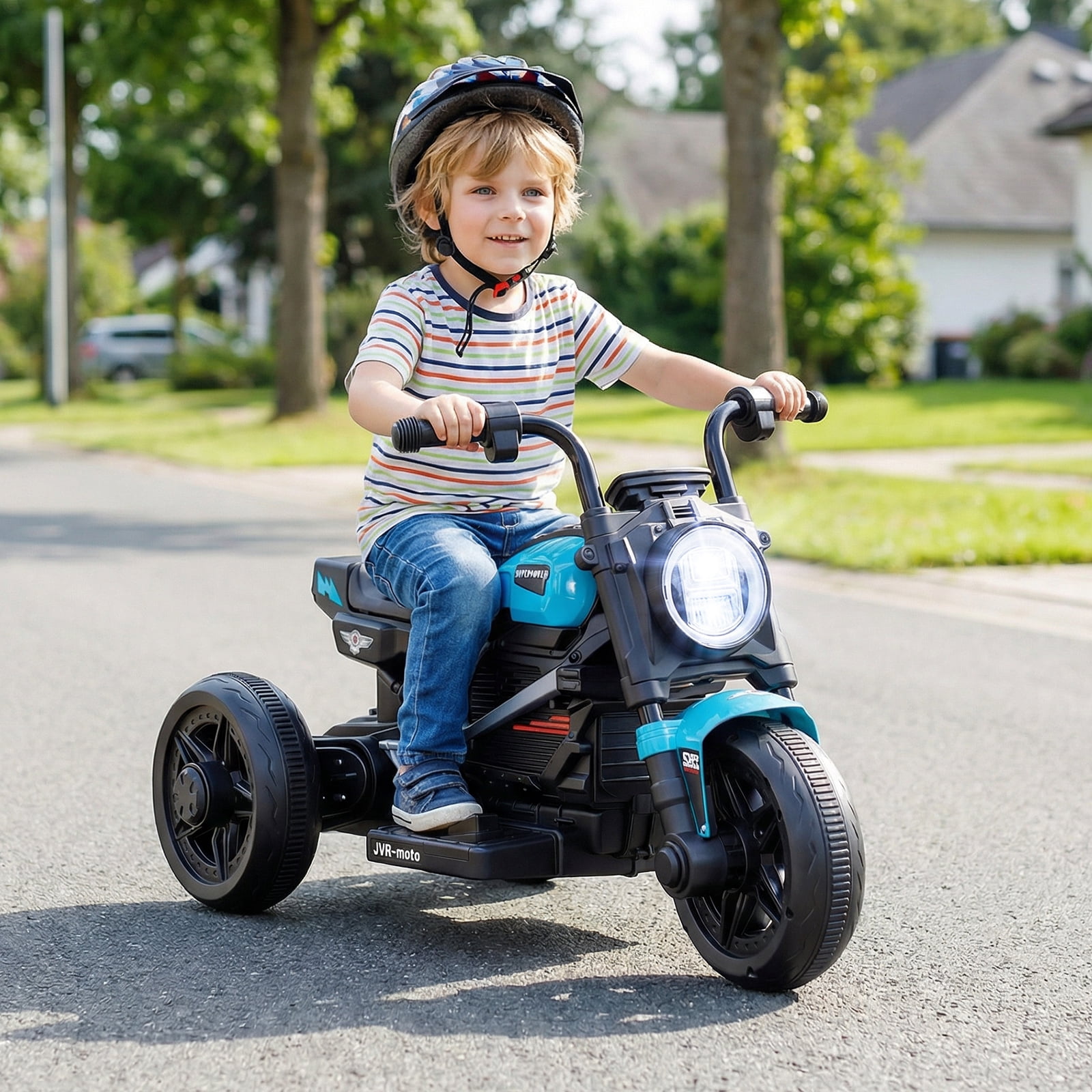 Gymax 6V Kids Motorcycle w/Song Story LED Headlights Accelerator Pedal & 3 Wheels Blue
