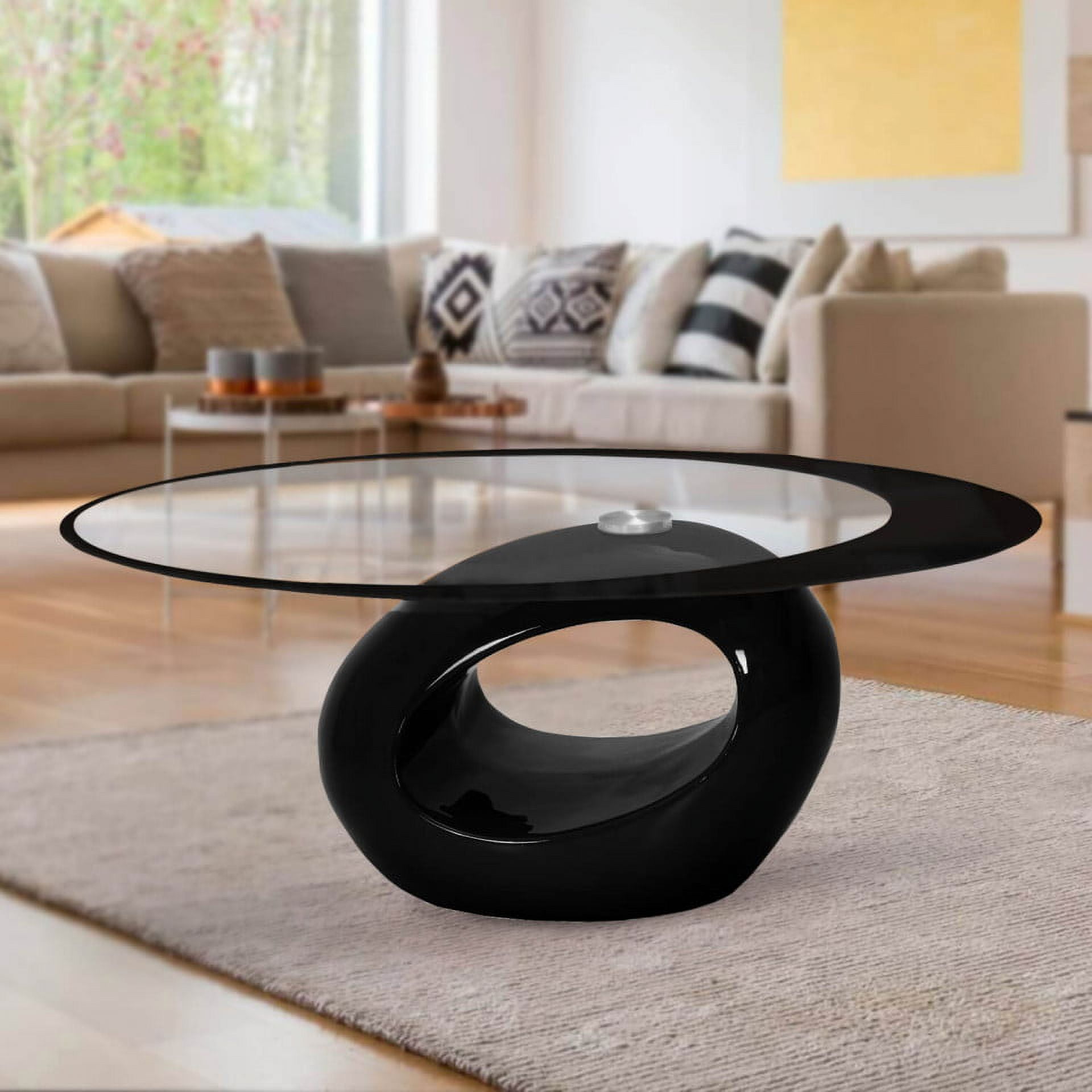 Stylish Black Oval Shape Coffee Table by Fab Glass and Mirror