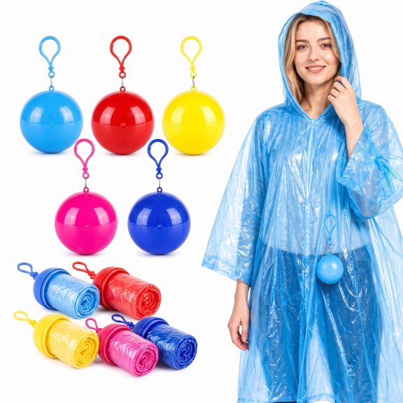 Portable Rain Poncho Ball Keychain Case, for Adults During Travel Camping Cycling Sudden Showers