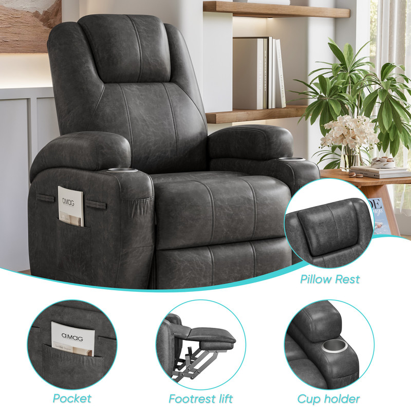 Furmax Power Lift Leathaire Fabric Recliner Chair Massage Recliner Sofa for Bedroom,Black