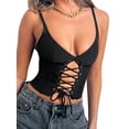 thumbnail image 1 of hirigin Sexy Corset Tops for Women Vintage Goth Underbust Boned Backless Sleeveless Adjustable Spaghetti Straps Bustier(F-Black Corset,S), 1 of 9