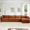 thumbnail image 3 of Newest L-Shaped 4 Seater Sectional Sofa Couch,4-seat Sofa,1 Movable Ottoman, Crescent-shaped Armrests,Wraparound Back & Armrest Cushions,Chenille Orange, 3 of 20