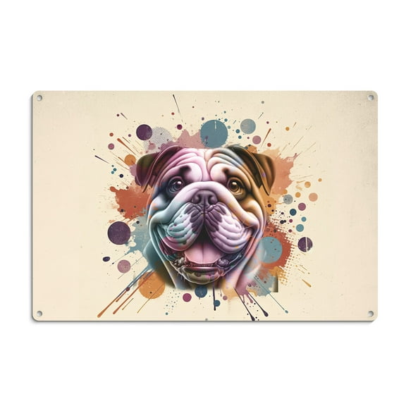 Bulldog Portrait Watercolor Vintage Retro Styles Horizontal Metal Aluminum Sign Dog Lover Gifts Idea Wall Art Home Decor - 00001