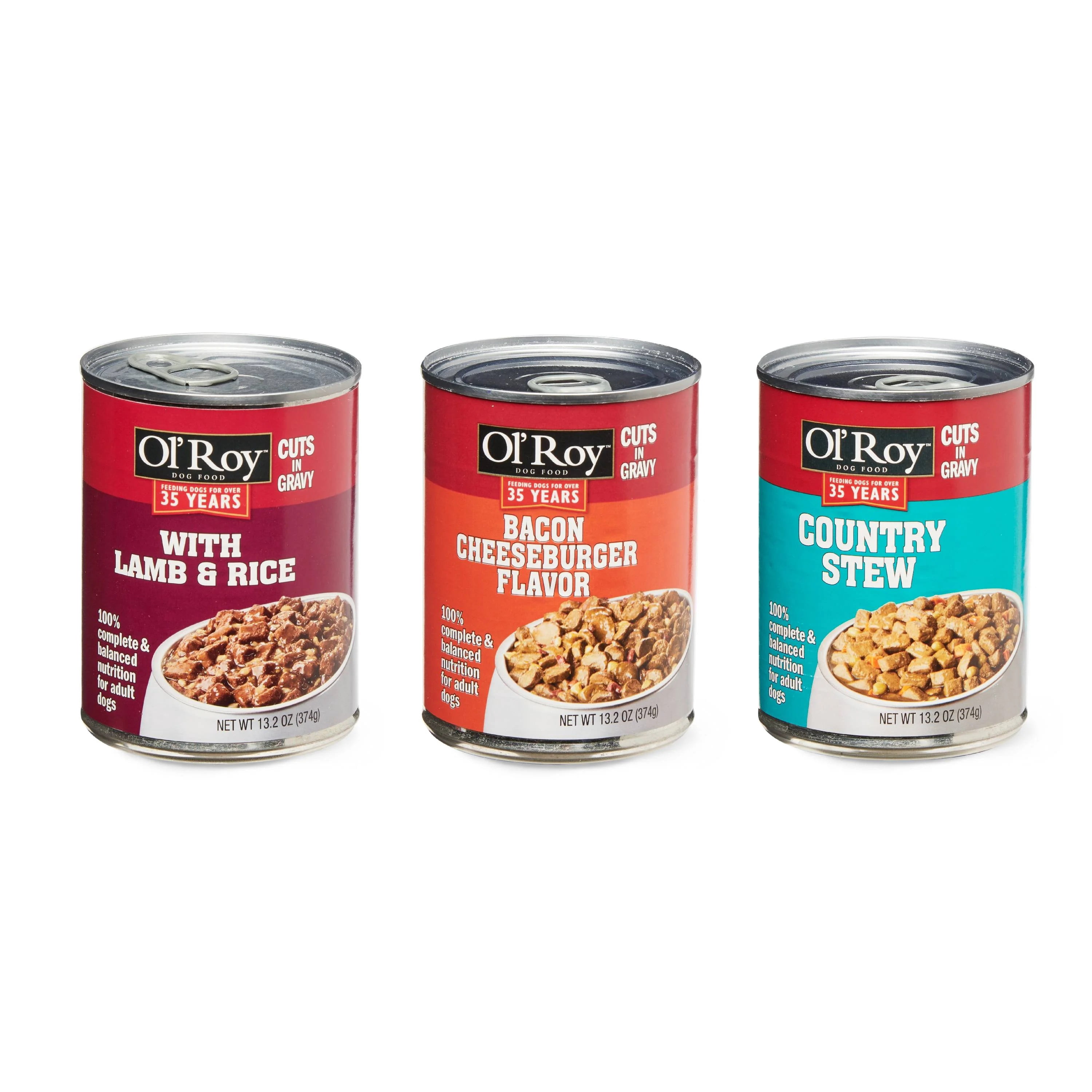 Ol' Roy Cuts in Gravy Wet Dog Food Variety Pack, Lamb & Rice, Bacon Cheeseburger and Packry Stew, 13.2 oz, 12 Pack