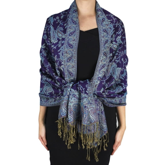 Peach Couture Elegant Double Layer Reversible Paisley Pashmina Shawl Wrap Scarf Eggplant