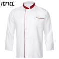thumbnail image 2 of Uniforme de Trabajo de cocina para restaurante y Hotel para hombre y mujer, chaqueta de Chef de panadería con cuello alto contrastante, Tops de manga larga con doble botonadura, 2 of 5