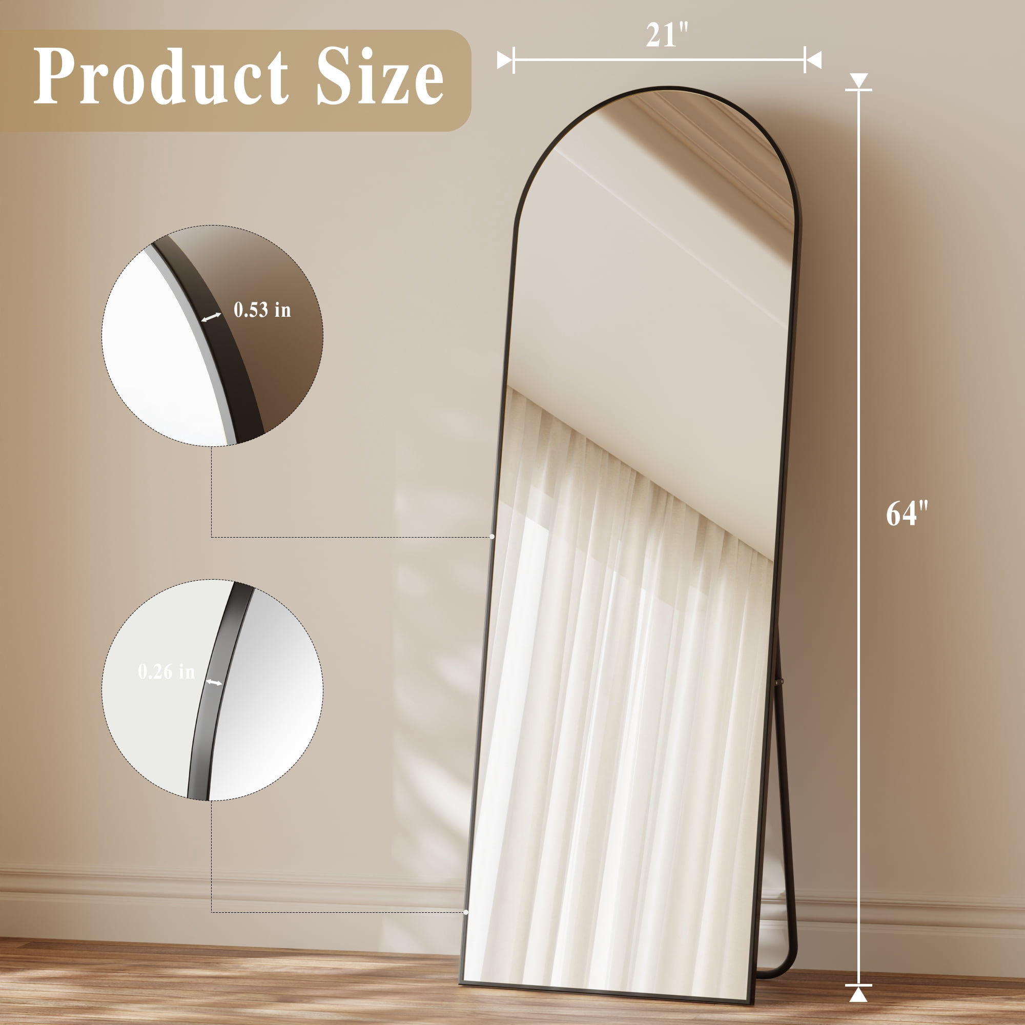 Mirrasia 59"x16.5" Arched Full Length Full Body Mirror Leaning Wall-Mounted Floor Mirror,Black