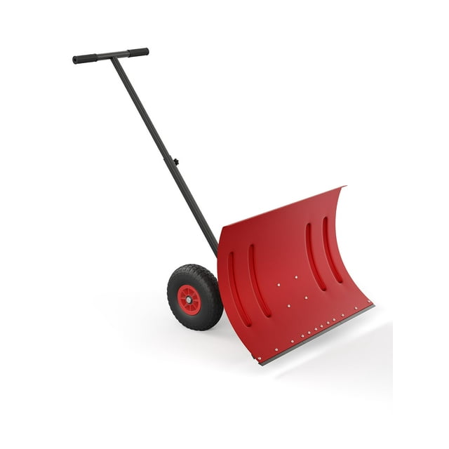 Pelle à Neige Robuste de 29 Pouces avec Roues – Lame en Acier Inclinée, Poignée Ergonomique Réglable à 5 Positions, Roues Antidérapantes, Poussoir en Métal Efficace pour Allée, Trottoir et Entrée