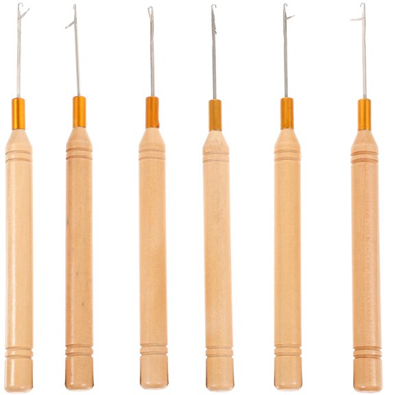 COOPHYA 6Pcs Hair Crochet Hook For Professional Hairstylists Wooden Iron Multi