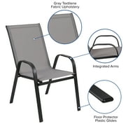 BizChair 4 Pack Gray Outdoor Stack Chair with Flex Comfort Material and Metal Frame