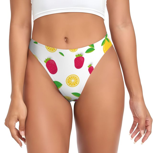 Fotbe Strawberry and Lemon Tanga Sin Costuras para Mujer con Estampado – Panties Invisibles, Transpirables y Cómodos para Uso Diario-Small