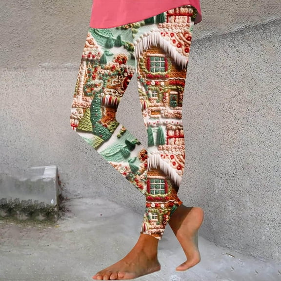 AOOCHASLIY Women Christmas Pants Women's Fashion Christmas Christmas Tree Print Leggings with Yoga Sport Elastic Pants