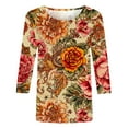 thumbnail image 4 of CYMMPU Spring Tops Crew Neck Floral Pattern 3/4 Sleeve Tunic Tops Fall Trendy Shirts Blouses for Women Dressy Casual Loose Fit Lightweight Basic Tees Multicolor XL, 4 of 5