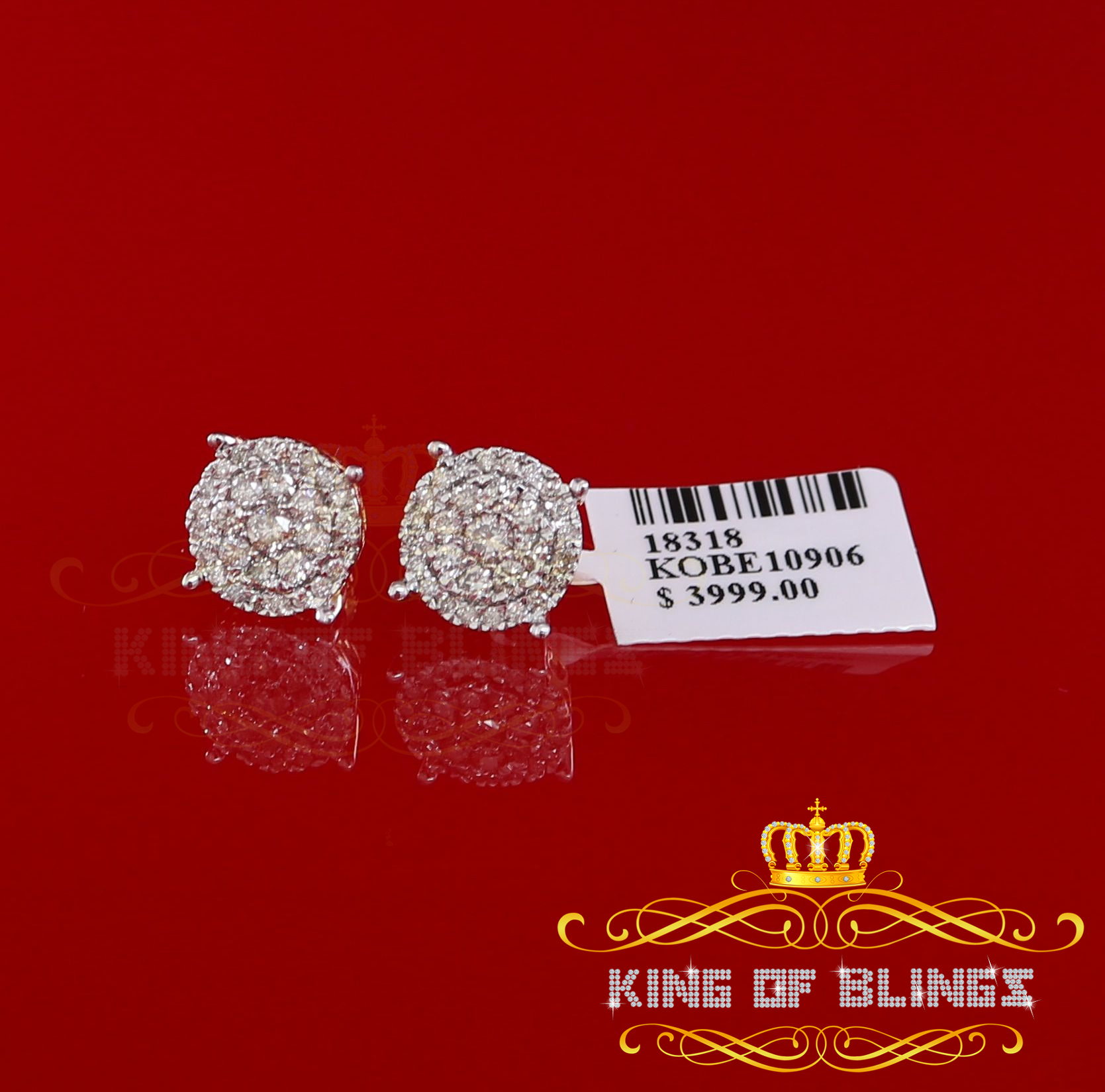 King of Bling's 10K Real Yellow Gold with 1.20CT Real Diamond Men's/Women's Stud Round Earrings
