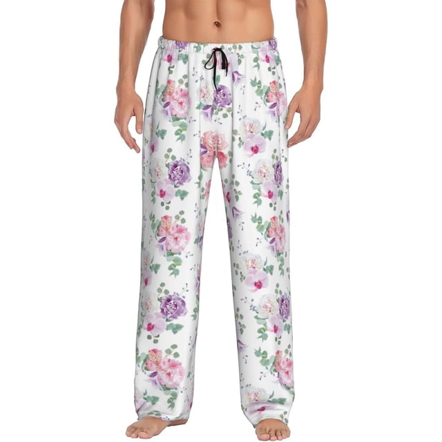 Fotbe Rose Flower B Pantalones de Pijama para Hombre, Pantalones de Dormir, Pantalones de Casa con Cintura Ajustable y Bolsillos-X-Large