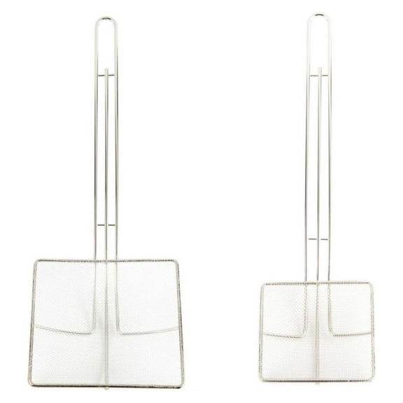 Fine Mesh Deep Fryer Oil Skimmer/Strainer – Professional Set of Two - One 7” And One 5” Square Cooking Skimmers