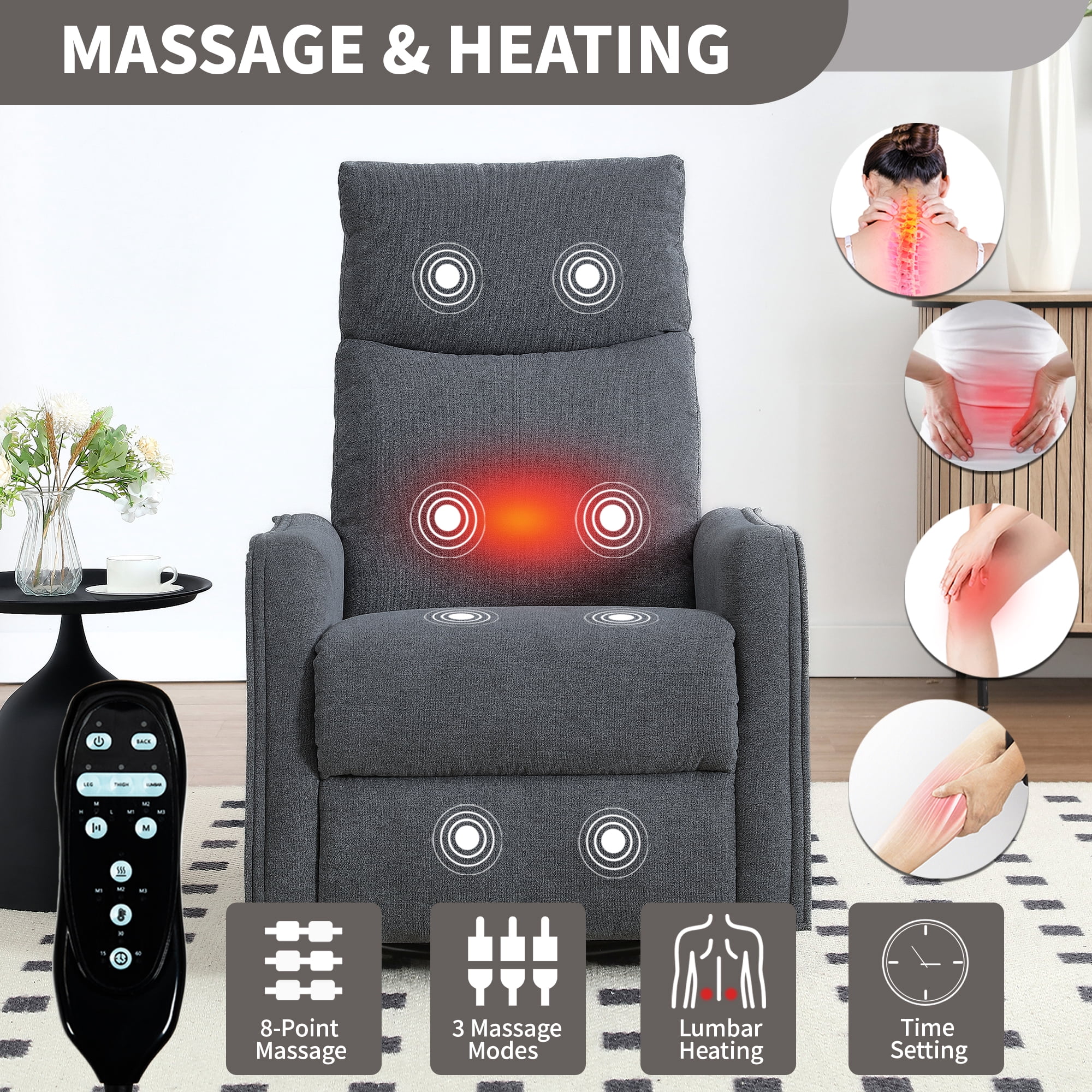 Segmart 360° Swivel & Rocker Recliner Chair with Massage & Lumbar Heat- Manual Recliner, Fabric Lounge Chair for Living Room