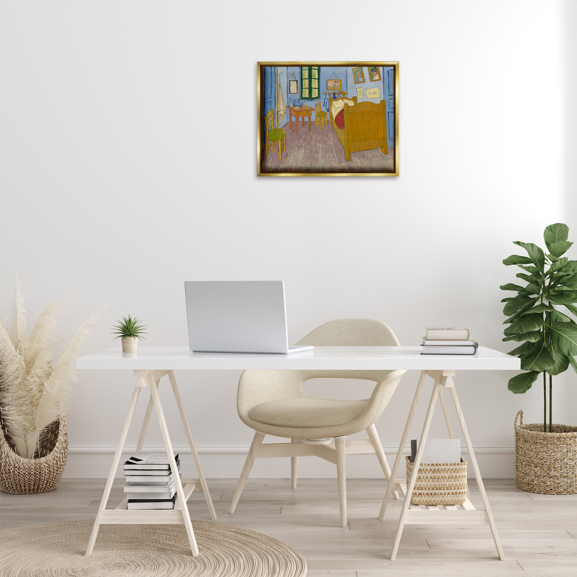 Stupell Industries Classical Van Gogh Bedroom Buildings & Architecture Painting Gold Floater Framed Canvas Art Print Wall Art, 21 x 17