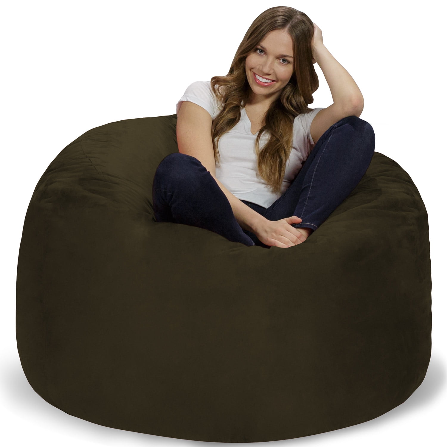 Chill Sack Bean Bag Chair, Memory Foam Lounger with Microsuede Cover, Kids, Adults, 4 ft, Olive