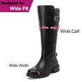 thumbnail image 4 of Love Steetly Women's Extra Wide Calf Knee High Boots, Faux Leather Winter Tall Boots, Diamond Quilted Shaft, Knitted Collar, Double Buckle Block Heel Boots., 4 of 8