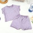 thumbnail image 1 of Zpanxa Ensemble 2 Pcs pour Filles, Haut à Manches Courtes Rayé à Col Ras du Cou avec Short, Tenue de Détente Décontractée, 2-3 Ans, 1 of 6