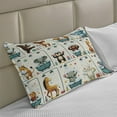 thumbnail image 2 of Ambesonne Animal World Knitted Quilt Pillowcover, Funny Monkey Elephant, 30"x20", Teal Burnt Orange Ivory, 2 of 2