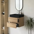 thumbnail image 3 of 24" Wall Mounted Floating Bathroom Vanity in Oak with Black Quartz Sink, 3 of 12