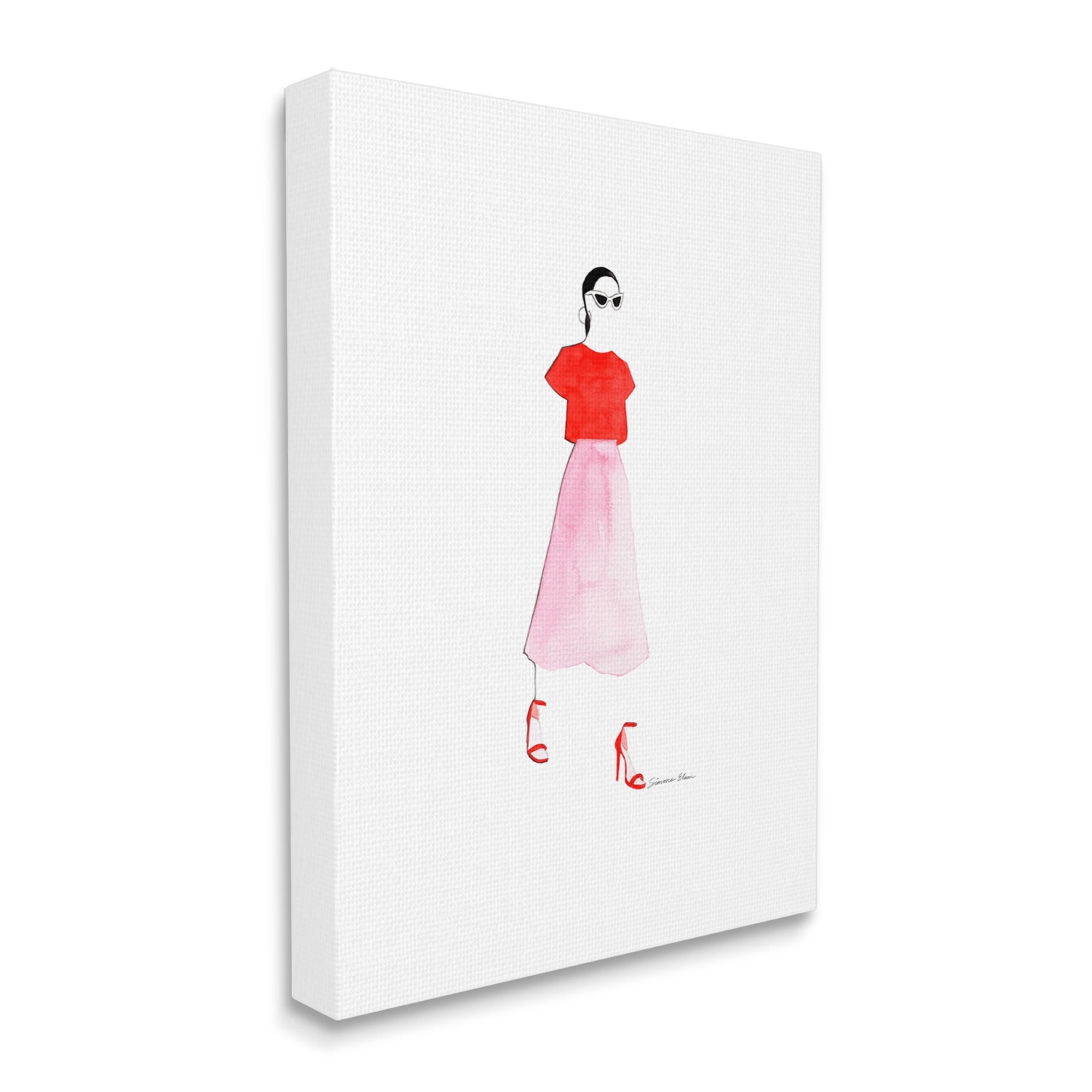 Stupell Industries Girl in Pink & Red Beauty & Fashion Painting Gallery Wrapped Canvas Print Wall Art, 36 x 48