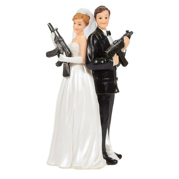 Wedding Cake Topper Fun Wedding Couple Figures Decorations Gift Bride Groom Figurines Holding Rifles Walmart Com Walmart Com