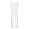 thumbnail image 4 of Off the Shoulder Tops for Women Short Sleeve Solid Color Off Shoulder Irregular Top Add Loose Pants Suit Womens Short Sleeve Tops Women Short Sleeve Tops Off Shoulder Tops for Women, 4 of 6