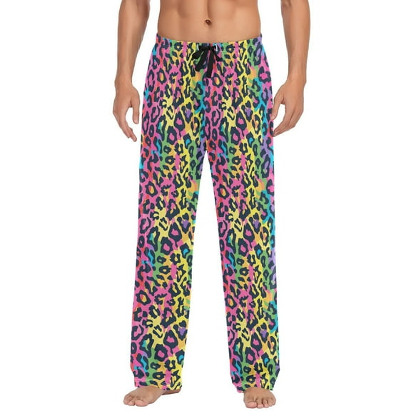 JSTEL Rainbow Leopard Cheetah Print Men's Sleepwear Mens Pajama Pants Bottoms with Pockets, S
