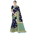 thumbnail image 1 of Sarees for Women Banarasi Art Silk Woven Sari - Indian Diwali Gift Rakhi Festival Saree with Unstitched Blouse Navy Blue, 1 of 1