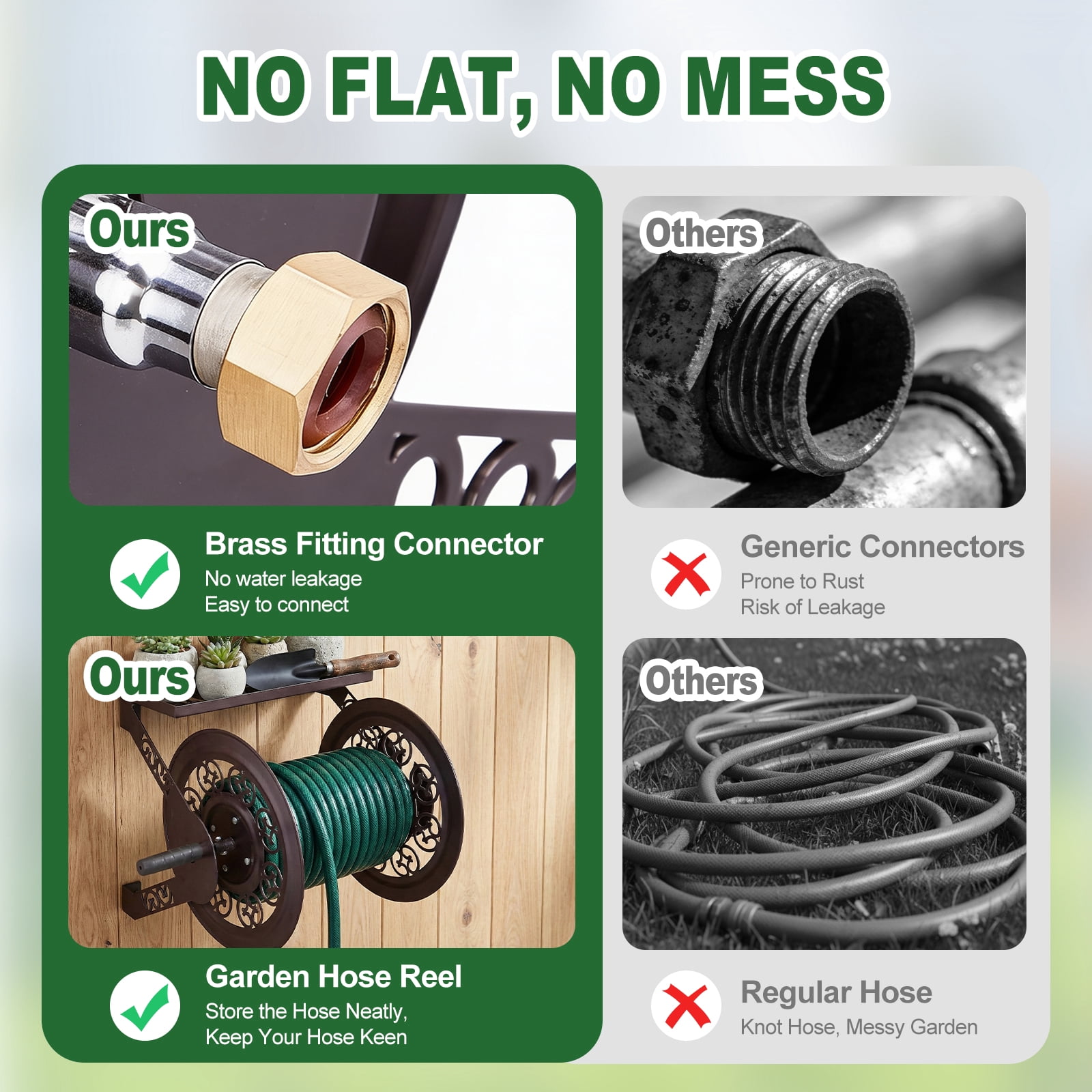 UBesGoo Wall Mount Hose Reel, Iron Garden Hose Holder for Outdoor Storage with Retro Brown Finish