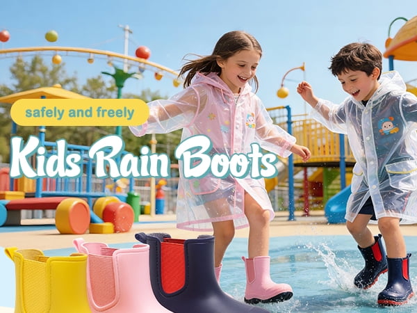 Lcamaw Kids Rain Boots, Waterproof Chelsea Rubber Boots for Boys and Girls, Non-Slip Ankle Muck Toddler Rainboots, Outdoor, Farm, Park, Hiking, Fishing, School Playing