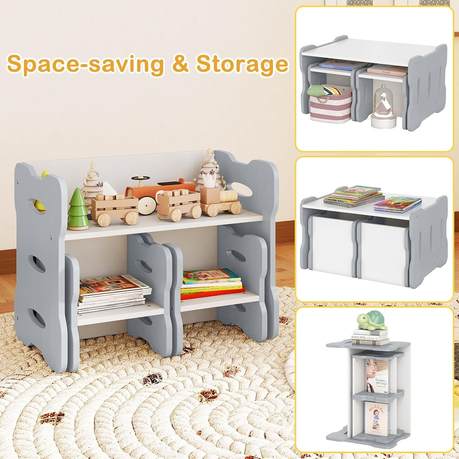 OLAKIDS Kids Table and Chair Set, Toddler 3-Piece Activity Table with 2 Chairs for Building Block Drawing Reading Eating Art Crafts, Children Montessori Furniture for Playroom Kindergarten