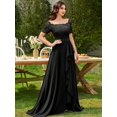 thumbnail image 5 of Black Floral Lace Boat Neck Chiffon Maxi Dress With Ruffle Hem A-Line, 5 of 30