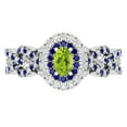 thumbnail image 2 of Dazzlingrock Collection 6X4mm Oval Peridot with Round Blue Sapphire & White Diamond Interweaving Double Halo Wedding Ring for Women in 10K White Gold, Size 4, 2 of 6