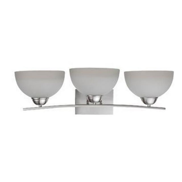 3 Light Bathroom Vanity in Satin Steel Finish with White Glass