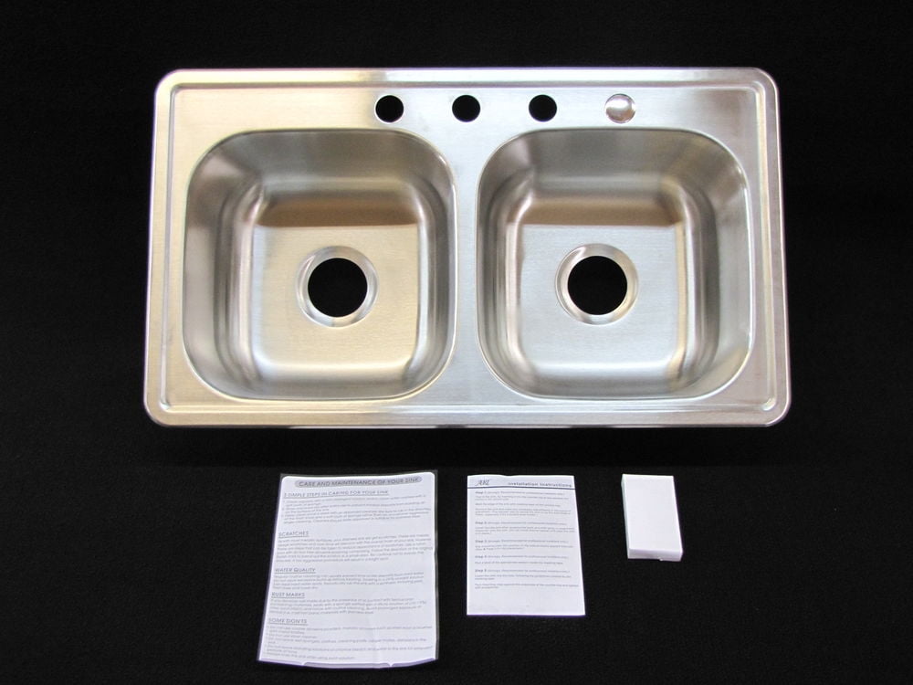 33" x 19" x 8" (extra deep)Double Bowl Kitchen Sink Stainless. Mobile Home RV.