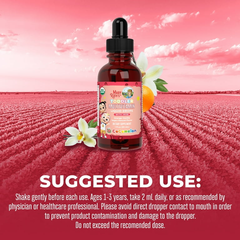 MaryRuth Organics Cocomelon Multivitamin with Iron, Organic Immune Support, Orange Vanilla, 1 fl oz