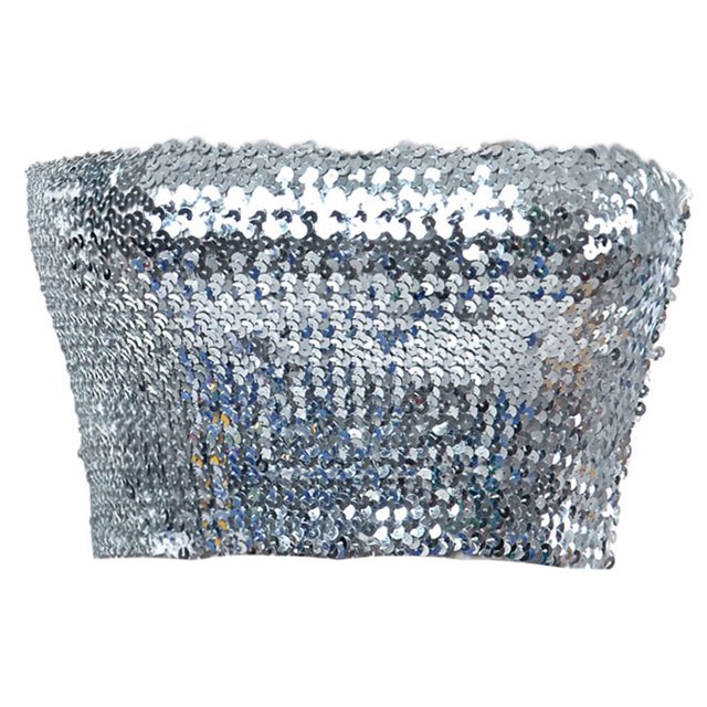 Womens Shiny Sequin Party Cropped Strapless Bandeau Stretch Tube Top