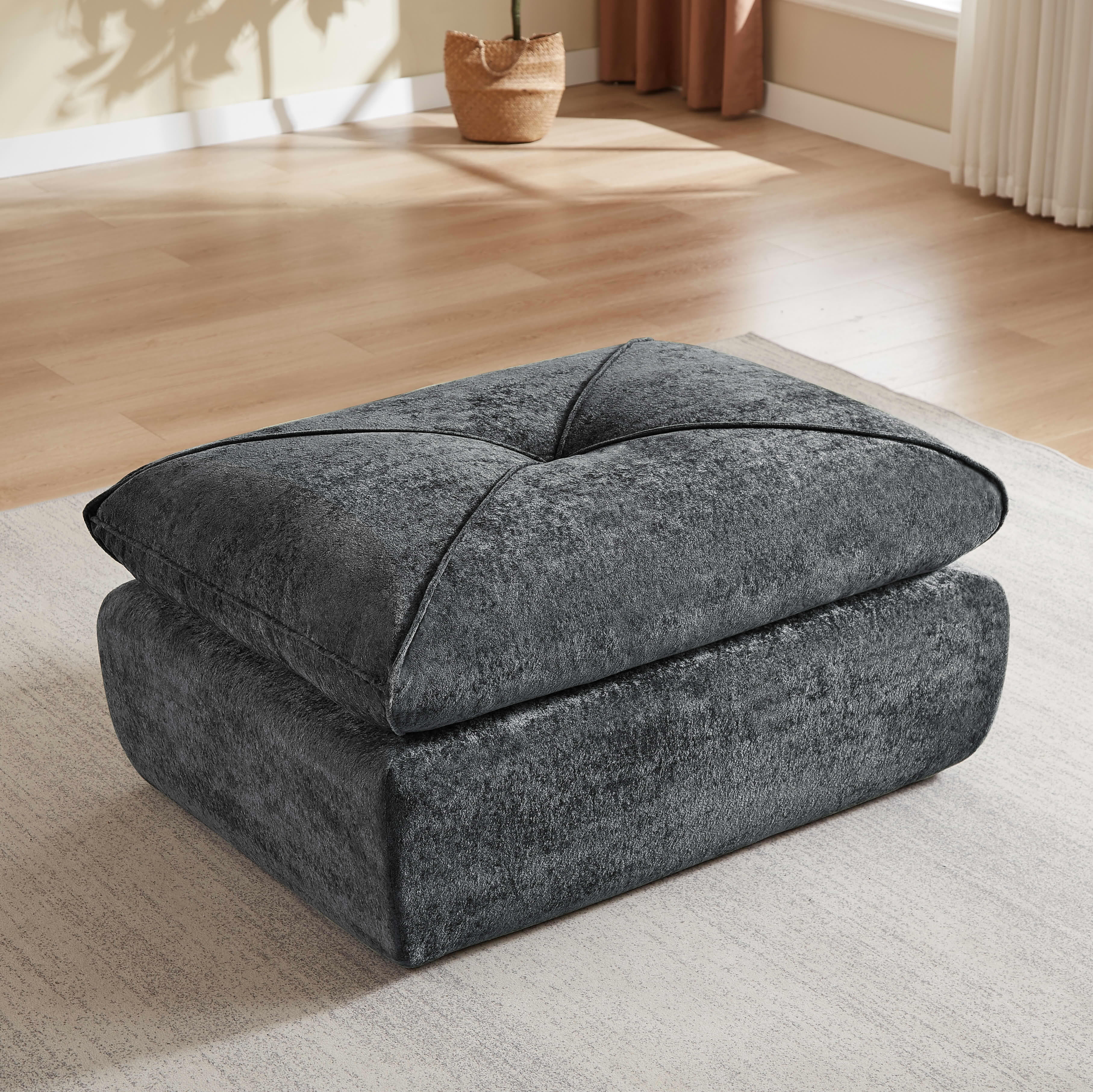 MAYEERTY Dark Gray Chenille Modular Ottoman Sofa, 300lbs Spring Support Flexible Footrest for Living Room Apartment