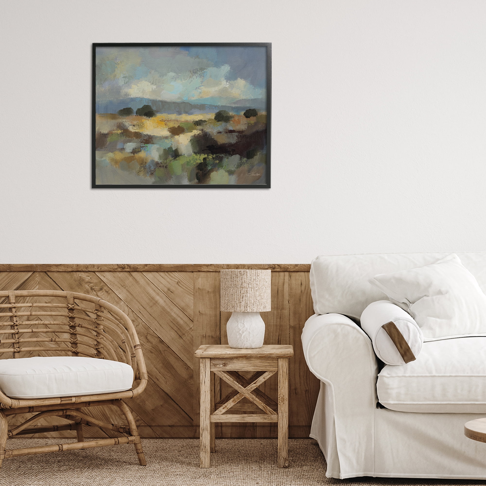 Stupell Industries Muted Blue Landscape with Clouds Black Framed Giclee Art, design by Silvia Vassileva