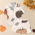thumbnail image 5 of Brown Womens Button Down Pajamas Set Silk Imitation Pj Sets For Woman, Button Down Shirts With Pajama Shorts, Cute Print, Comfy Sets XL, 5 of 6